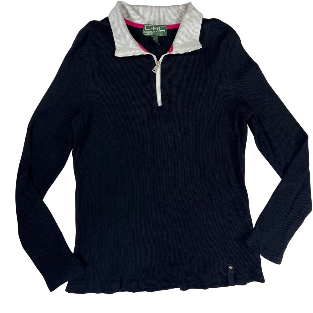 Lauren Ralph Lauren Active Women XL 1/4 Zip Pullover Black‎ Cotton